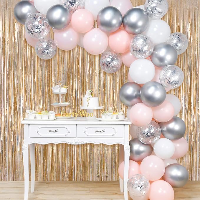 Champagne Tinsel Foil Fringe Curtain, 2 Pack 3.3 x 8.2 Ft Metallic Glitter - Image 5