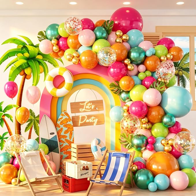 146PCS Tropical Balloon Arch Garland Kit, Olive Green Hot Pink Orange Rose Gold by Woaipati