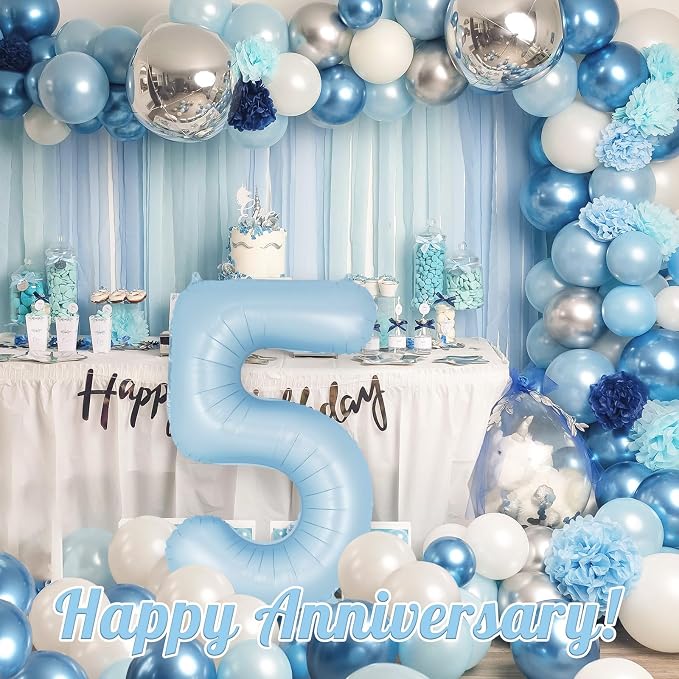Light Blue Number 5 Balloon, 40 Inch Big Large Foil Number Balloons, Giant - Image 6