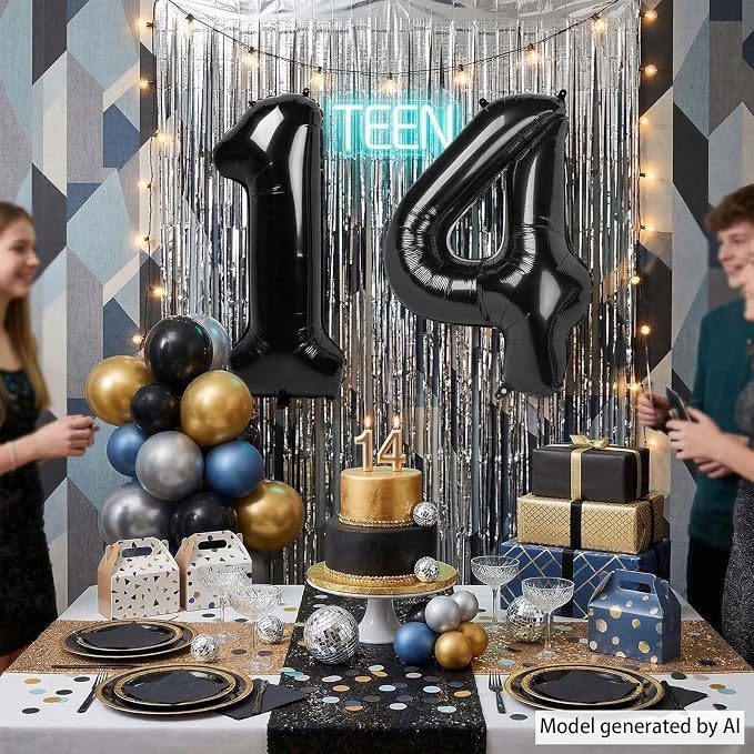 Black Number 14 Balloon 40 Inch, Foil Numeral - Image 6
