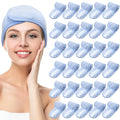 Hoteam 30 Pack Spa Headband Facial Esthetician Hair Wrap for Women Adjustable Makeup Sports Shower Stretch Towel with Tape(Blue)
