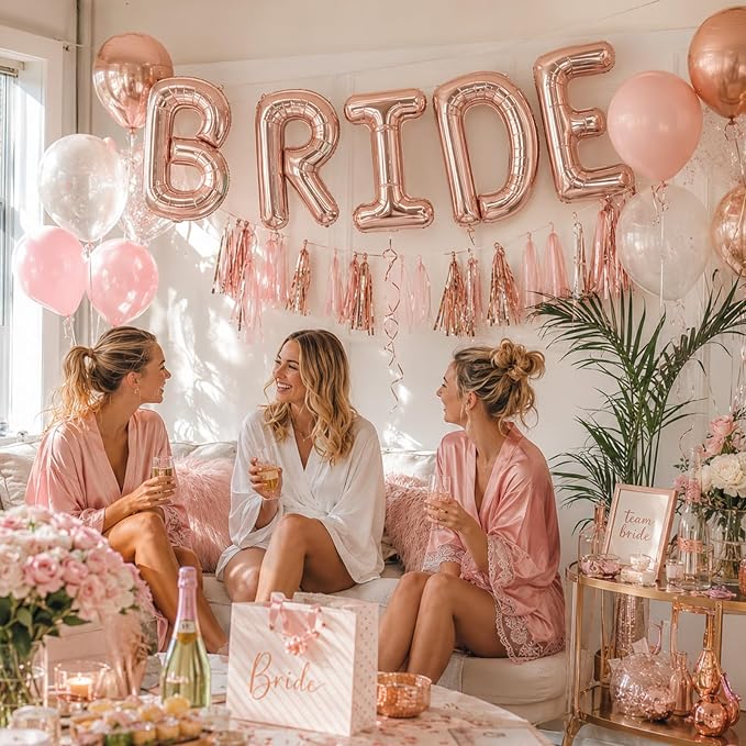 BRIDE Balloons Bachelorette Party Decorations, 16 Inch Rose Gold Bride Letter - Image 3