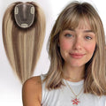 starluck Human Hair Toppers for Women with Thinning Hair, 14 Inch Real Hair Topper, 4.6x4 Inch SilkHug Swiss Lace Base Hairpiece, With Bangs (Ombre Ash Blonde)