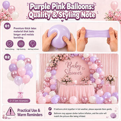 Pink and Purple Balloons, 12 Inch Pastel Light Pink Lavender White Balloons - Image 7
