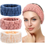 Chuangdi 3 Pieces Spa Headband for Women Facial Makeup Headband Soft Terry Cloth Hairband for Washing Face Mask Spa Shower Gifts(Dark Pink, Dark Blue, Milky-White)