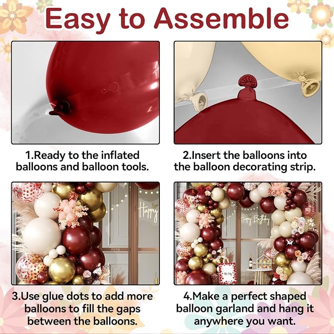 Burgundy Balloon Garland Arch Kit, Maroon Metallic Gold Nude Balloons - Image 6
