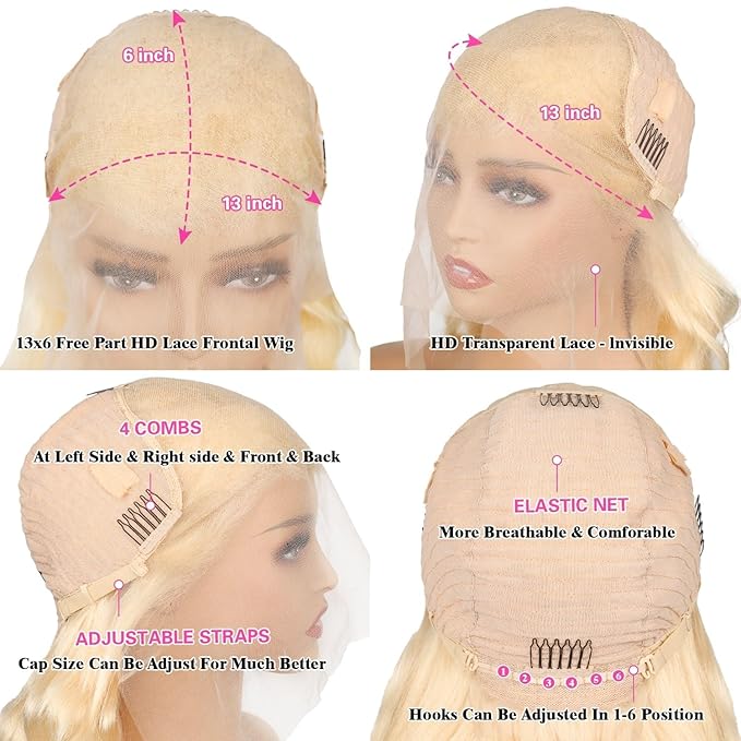 613 13x6 Lace Front Wig Human Hair 30 Inch 200 Density 613 Wig HD Transparent Lace 613 Human Hair Wig Body Wave Blonde Lace Front Wigs for Women