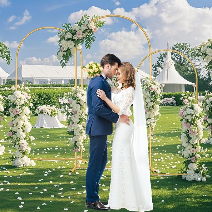 3 Pack Metal Wedding Arch Backdrop Gold Balloon Stand | Gold Arch Backdrop Stand - Image 2