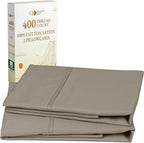 California Design Den King Size Pillowcase Set - 400 Thread Count, 100% Cotton Sateen, Set of 2 Pillow Covers, Soft and Breathable - Taupe