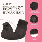 GOO GOO Clip in Hair Extensions Real Human Hair, Remy Human Hair Extensions Clip ins for Women, Natural Human Hair, 18inch 150g 9Pcs, 2 Dark Brown