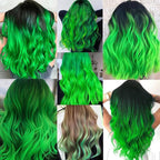 16 Pcs Colored Hair Extensions Curly Wavy Clip in Synthetic Hairpiece Streak,Colorful Hair Christmas New Year Cosplay Party Highlights for Girls Women Kids Gift(Neon Green)