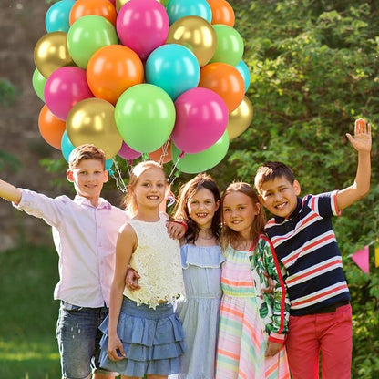 Paready Tropical Balloons Set, 12 Inch Hot Pink Orange Teal Green Metallic Gold - Image 4
