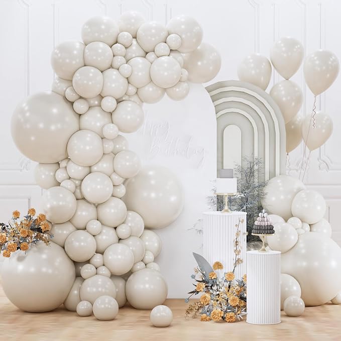 PartyWoo White Sand Balloons 152pcs Different Sizes of 18 12 10 5 Inch Off by PartyWoo
