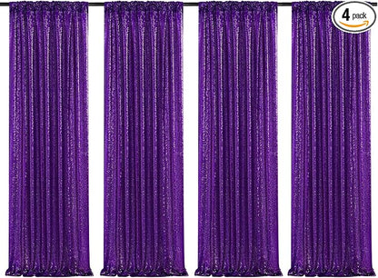 Poise3EHome Purple Sequin Backdrop Curtain, 4 Panels 2FTx8FT Glitter Background by Poise3EHome