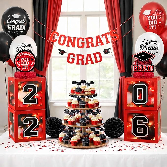 Graduation Decorations 2026 Red and Black Balloon Boxes - Image 6