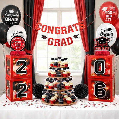 Graduation Decorations 2026 Red and Black Balloon Boxes - Image 6