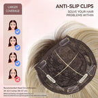 LEEONS Hair Toppers for Women with Bangs Short Bob Synthetic Pieces for Thinning Hair Side Part (Blonde Mixed Light Blonde and Dark Brown Root)