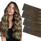 GOO GOO Invisi Edge Tape in Hair Extensions Human Hair, 4/26/4 Balayage Chocolate Brown to Honey Blonde 10pcs injected with 10pcs classical tape ins, 24inch 50g, Virgin Remy Hair, Natural Look