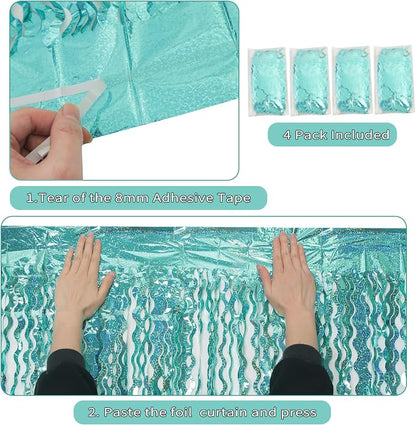 4 Pack 3.3 ft x 6.6 ft Wavy Sparkle Aqua Teal Blue Foil Curtain - Image 4