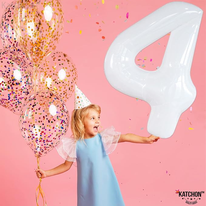 KatchOn White Number 4 Balloon 40 Inch, Unicorn Birthday - Image 2