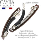 Camila Paris CP3075 French Hair Barrette Clip for Girls, Set of 2 Brown Rubberized Metal Clasp Strong Hold Grip Hair Clips for Women, No Slip Durable Styling Girls Hair Accessories, Made in France