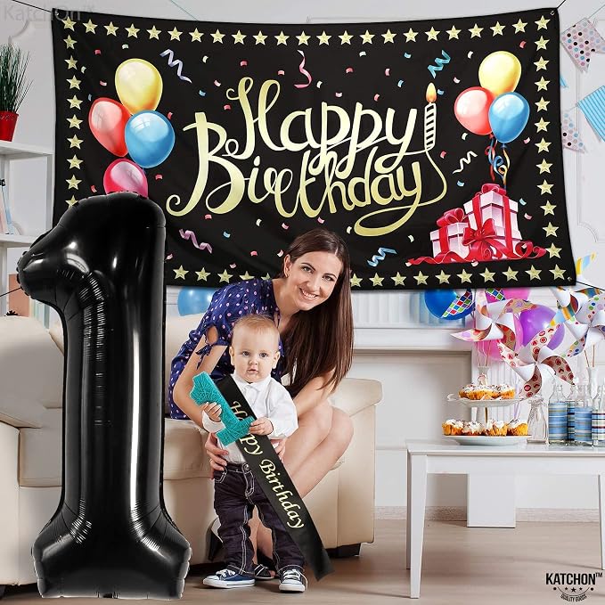 KatchOn Black Number 1 Balloon 40 Inch, Happy Birthday Balloon | Large Mylar - Image 7