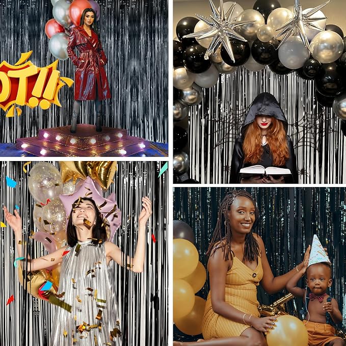 JINSUI Black Tinsel Backdrop 3.3x8.2ft, 2 Pack Foil Fringe Curtains Decor - Image 4