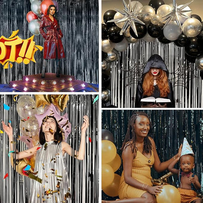 JINSUI Black Tinsel Backdrop 3.3x8.2ft, 2 Pack Foil Fringe Curtains Decor - Image 4