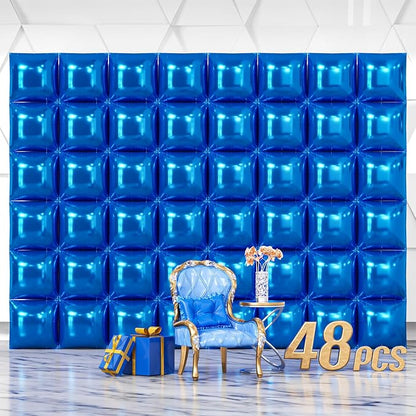NISOCY 48PCS Metallic Blue Square Foil Balloons Wall Backdrop | Double Sided by NISOCY