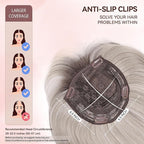 LEEONS Hair Toppers for Women with Bangs Short Bob Synthetic Hair Pieces for Thinning Hair Side Part (Mixed Ivory Blonde with Dark Root)
