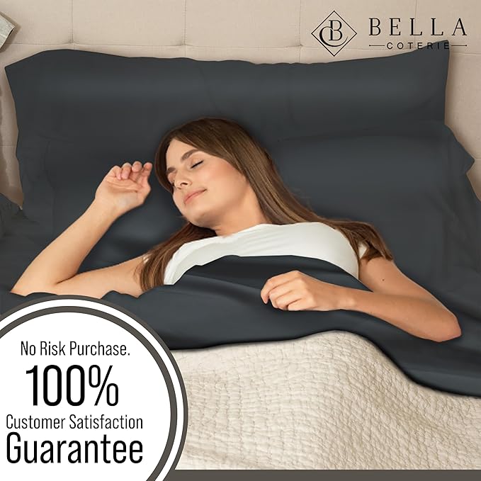 Bella Coterie | Luxury Bamboo Viscose King Size Pillowcase Set | 100% Organically Grown | Ultra Soft | Cooling | 2 Pcs [Charcoal Grey]