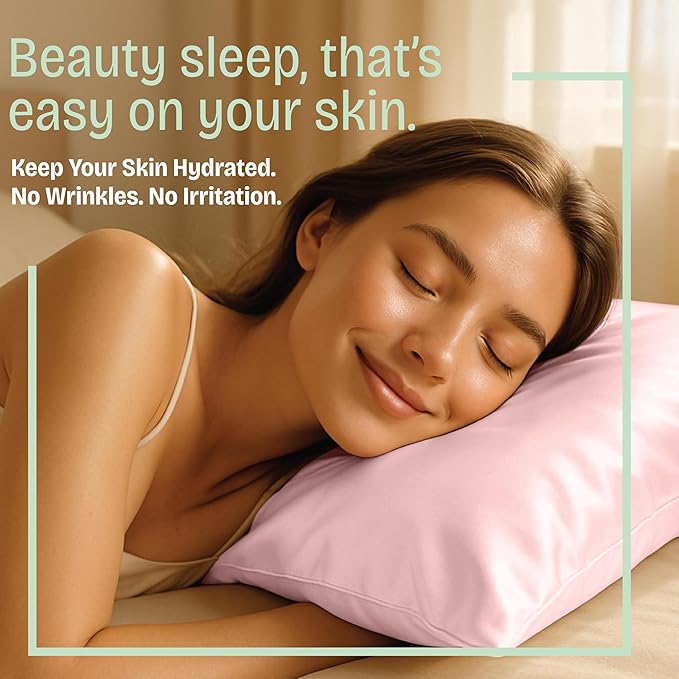 BLISSFORD Pink Satin Pillowcase with Zipper, for Hair and Skin Care, Feels Soft and Cool Like a Silk Pillowcase, Satin Pillow Cases 2 Pack, Slik Pillow Cover, King Size - Set of 2