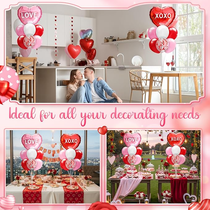Seematn 2 Set Valentines Day Table Centerpiece Red Pink Balloon Stand Kit Heart - Image 5