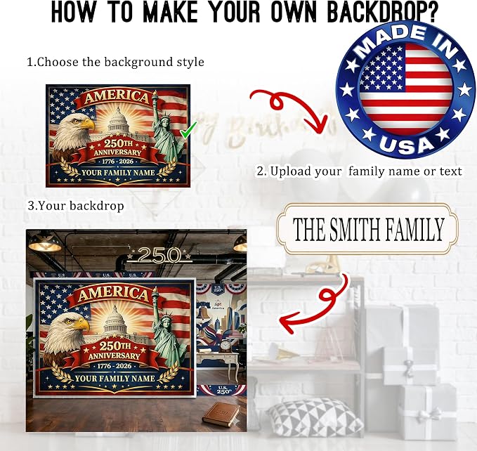 Custom American 250th Anniversary Flag Backdrop 1776-2026, Personalized 250 - Image 2