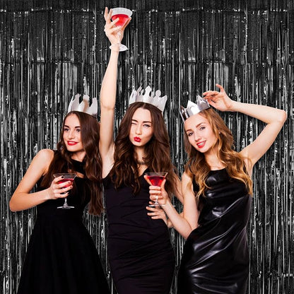 Black Tinsel Foil Fringe Curtain Backdrop, 3.3 x 8.2 ft Metallic Glitter - Image 6