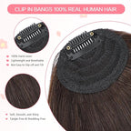 Clip in Bangs 100% Real Human Hair, French Bangs Hair Clip, Fake Bang Fringe with Temples Hairpieces for Women Daily Wear (Dark Brown, French Bangs)