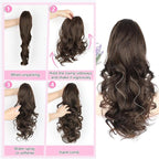 ALXNAN Claw Long Wavy Ponytail Extension,18 Inch Curly Pony Tail Clip in Hair Extensions for Women,Dark Chocolate Brown Clip on Pony Tails Hair Extensions