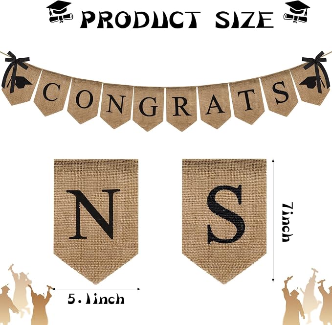 Congratulations Burlap Banner Class of 2026 Graduation Party Decorations | - Image 2