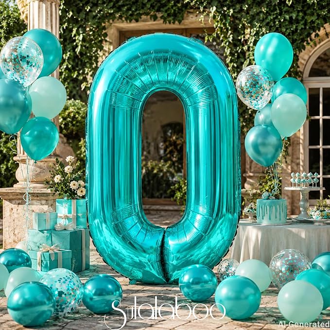 40 Inch Big Teal Blue Number 0 Foil 0-9 Mylar Helium Balloons | Large Digital - Image 5