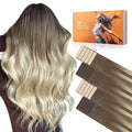 DOORES Invisi Edge Tape in Hair Extensions Human Hair, Ash Brown to Platinum Blonde 10 Injection Tapeins with 10 Classic Tapeins 50g 24 Inch, Virgin Injection Tape in Extensions