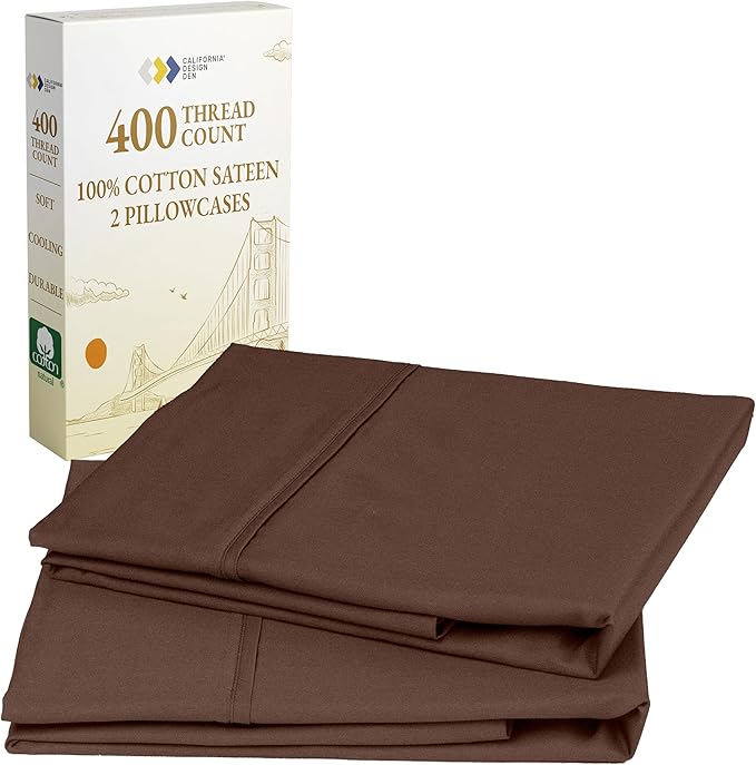 California Design Den Cotton King Pillowcase Set - 400 Thread Count, 100% Cotton Sateen Pillowcases, Set of 2 Pillow Covers, Soft and Breathable - Espresso Chocolate Brown