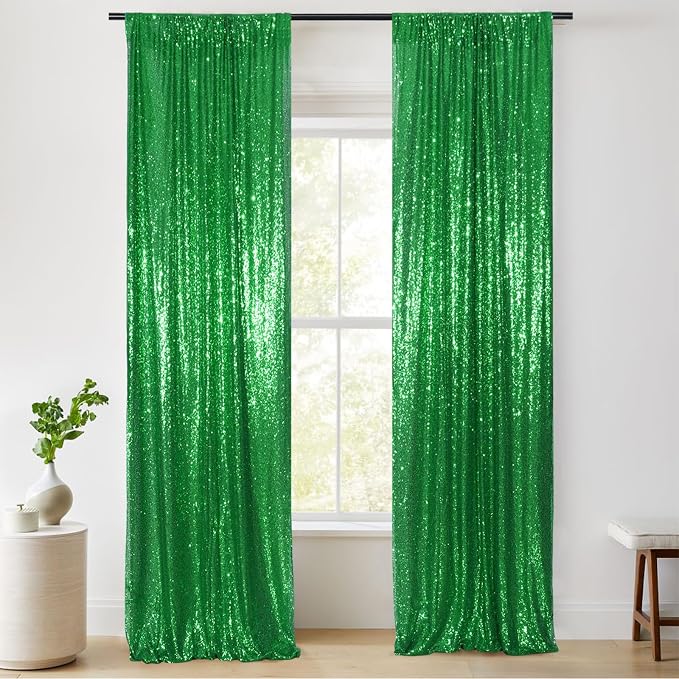 PartyDelight Green Sequin Backdrop Curtains 2x8ft 2 Panels | Sparkly 3mm sequins - Image 5