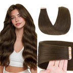 GOO GOO Tape in Hair Extensions Human Hair, #4H Light Chocolate Brown, 16inch 50g 20pcs, Skin Weft Seamless Invisible, Silky Straight with Thick Ends, Remy Human Hair