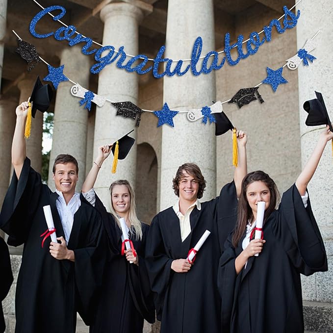 Congratulations Banner Blue Graduation Decorations Class of 2026 Prestrung - Image 3