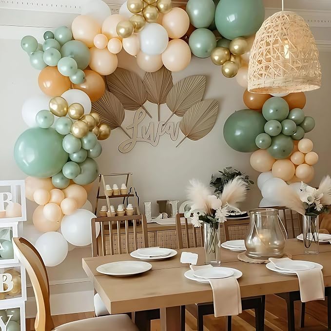 Balloons Green Gold, 60 Packs 12 Inch Retro Sage Green Gold Metallic Balloon - Image 4