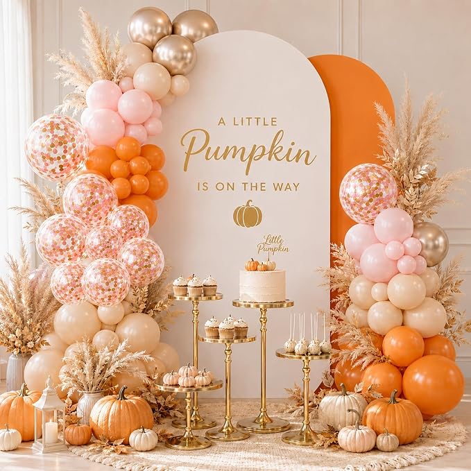 Fall Balloons 55pcs, Thanksgiving Orange Pink Gold Confetti Balloons Set | Fall - Image 3