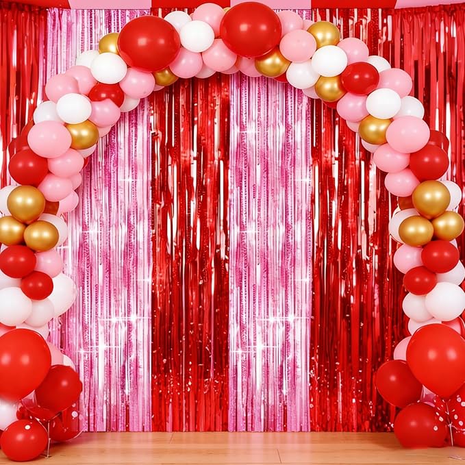 4 Packs Pink and Red Foil Fringe Curtain, Baby Shower, Princess Bachelorette - Image 4