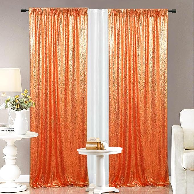 Eternal Beauty Orange 3mm Sequin Backdrop 2x8 Ft 2 Pack Wedding | Dense Sparkle - Image 3