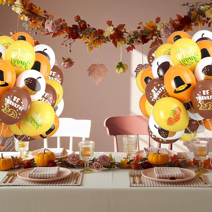 Thanksgiving Balloons, 12 Inch Brown Yellow Burnt Orange Coffee White Pumpkin - Image 5