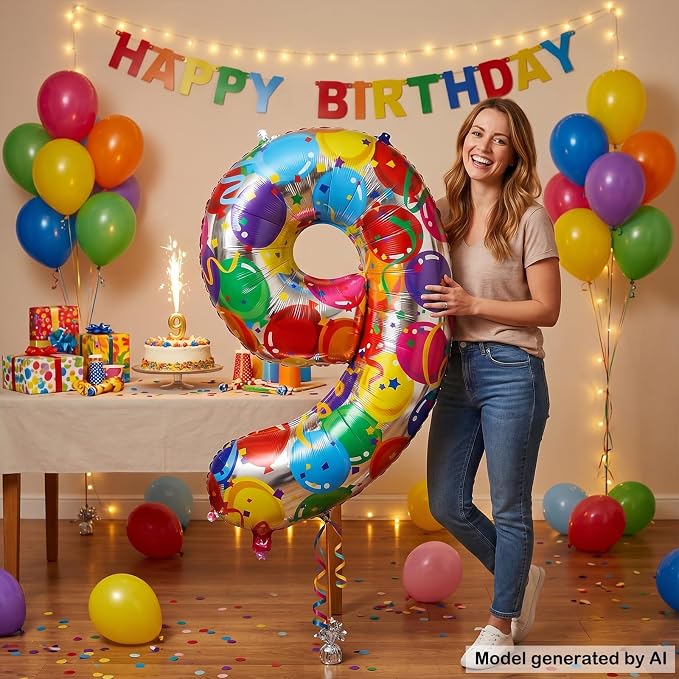 40 Inch Number 9 Balloon Colorful Foil Balloons - Image 3